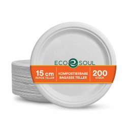 ECO SOUL Weiß 15 cm (6 Zoll) kompostierbare Teller (200 Stück) | 100% biologisch abbaubar | Einweg & umweltfreundlich | Robuste Teller aus Zuckerrohr | Ideal für Vorspeisen, Snacks & To-go 200 15 Cm (6 Zoll) Angebot bei HelloDeals