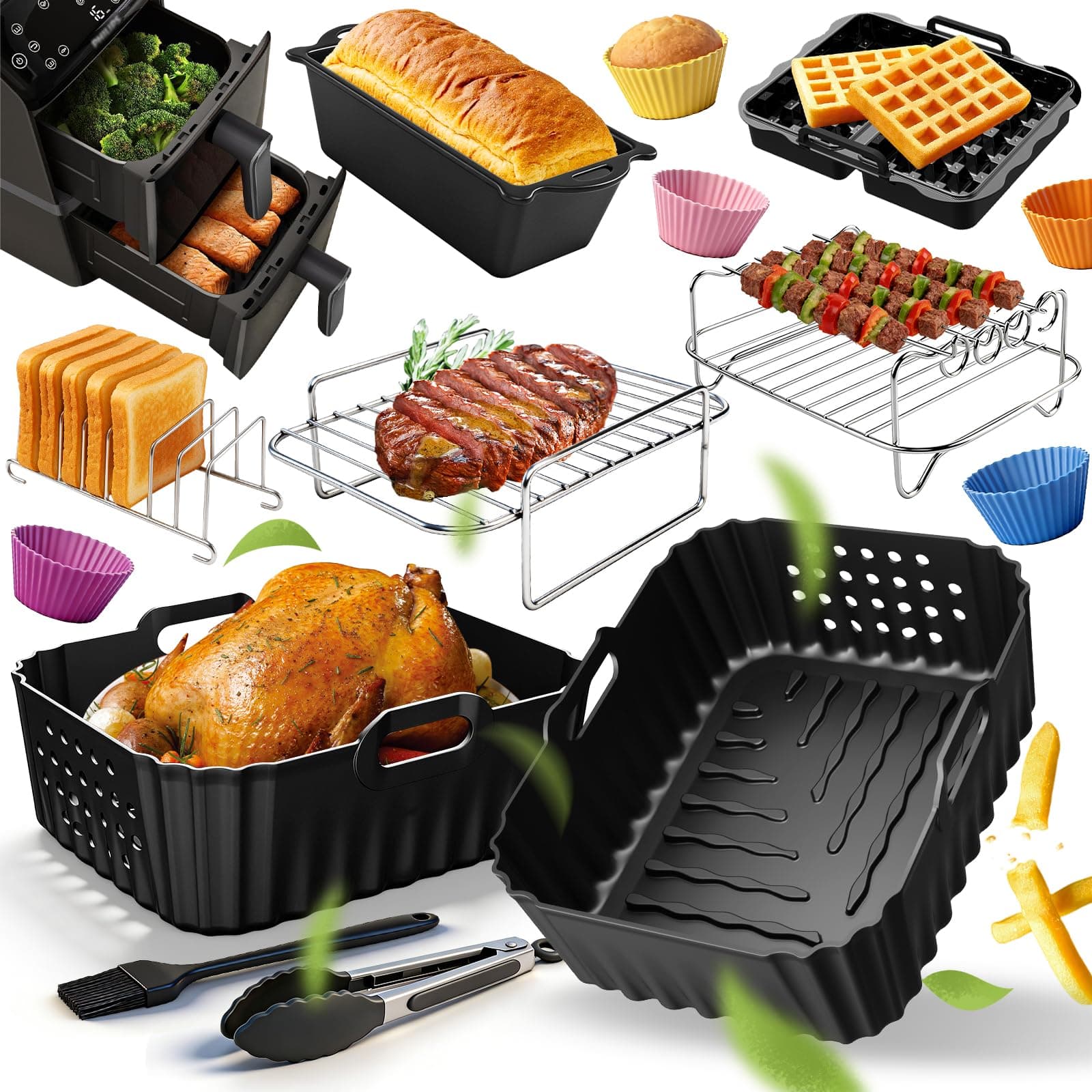 Heißluftfritteuse Zubehör für Philips Airfryer 4000 Series Stacked Dual Basket 10L, Airfryer Zubehör für Philips NA460/NA462 10L, Silikonform Zubehör, Auflaufform Einsatz Anstelle Backpapier 15PCS Angebot bei HelloDeals