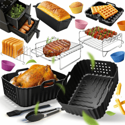 Heißluftfritteuse Zubehör für Philips Airfryer 4000 Series Stacked Dual Basket 10L, Airfryer Zubehör für Philips NA460/NA462 10L, Silikonform Zubehör, Auflaufform Einsatz Anstelle Backpapier 15PCS Angebot bei HelloDeals