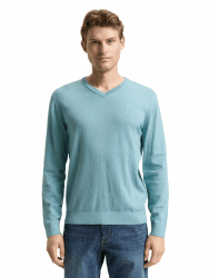 TOM TAILOR Herren 1039811 Strickpullover mit V-Ausschnitt L 39104 - Tourmaline Melange Angebot bei HelloDeals