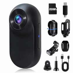 1080P Mini Action Cam, Daumengroße Helmkamera Motorrad, Bodycam Körperkamera Mini mit integriertem 32GB Speicher, POV Kamera für Radfahren, Reisen und Outdoor Abenteuer(Schwarz) Angebot bei HelloDeals