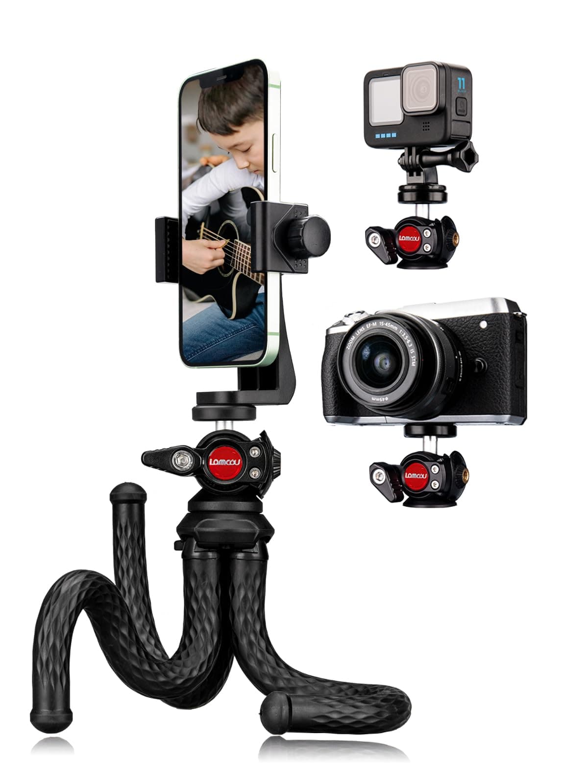 Lammcou Handy Stativ Flexibel, Flex Smartphone Gorilla Pod Tripod, Biegbar Octopus Dreibein mit Voll Schwenkbar Kugelneiger & XL Vertikal Hochkant Handyhalterung & Go Pro Adapter, Handystativ Flexibel Stativ Set *1 Angebot bei HelloDeals