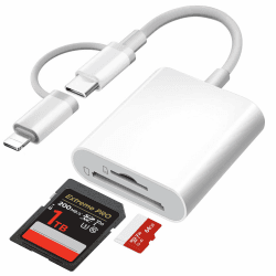 [Apple MFi Certified] SD Kartenleser für iPhone, Lightning USB C Adapter SD Karte für Micro SD/SD, Typ C Kartenlesegerät für iPhone16 15/iPad/MacBook/Galaxy/Laptop 2 in 2 SD/TF Angebot bei HelloDeals