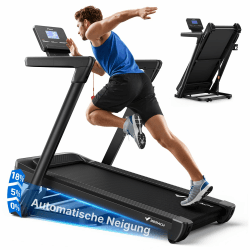 MERACH Laufband Für Zuhause mit Steigung, 6%-18% Automatische Neigung, 12km/h/14km/h Laufband Klappbar, 2.5HP/3.5HP Walking Pad, Treadmill for Home Max 136KG/159KG, 42*108CM/46*120CM, Laufbänder APP Schwarz 18% Auto-Steigung Angebot bei HelloDeals