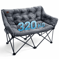EVER ADVANCED Campingstuhl Faltbar 124CM Breit Campingsofa für 2 Personen Faltsofa 320KG Belastbar, Campingcouch Dick Gepolstert Klappstuhl XXL 2 Sitzer Hohe Lehne für Outdoor Garten Balkon Indoor Grau Modern Angebot bei HelloDeals