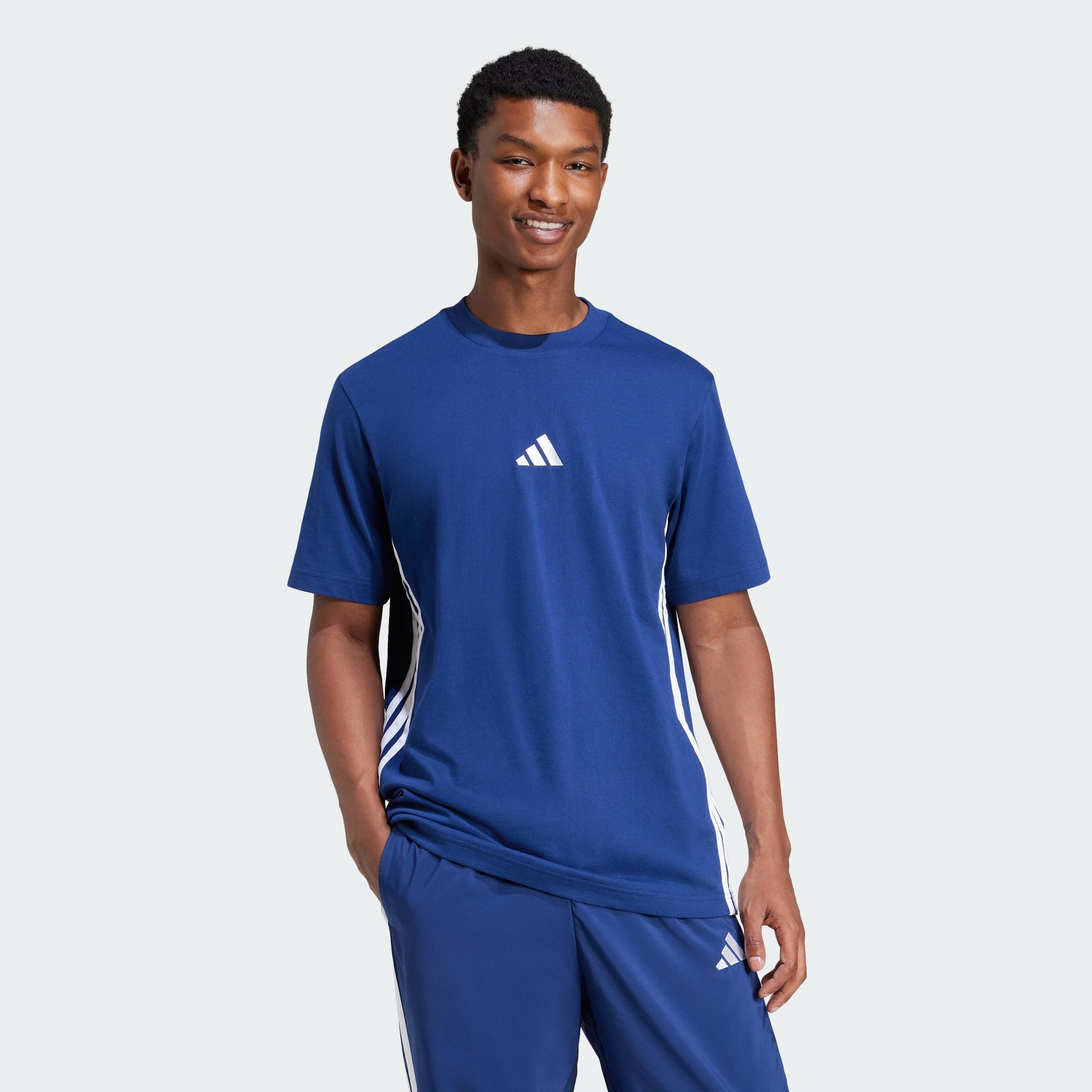 Adidas Herren Essential Three Stripes Single Jersey Tee L Dark Blue/White Angebot bei HelloDeals
