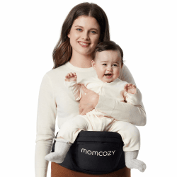 Momcozy Hüftsitz-Babytrage - Originaler 3D-Bauchschutz & EVA-Massageplatte, mit verschiedenen Taschen für Neugeborene und Kleinkinder bis 20 kg (Schwarz, Mittelgroß) Mittelgroß Schwarz Angebot bei HelloDeals
