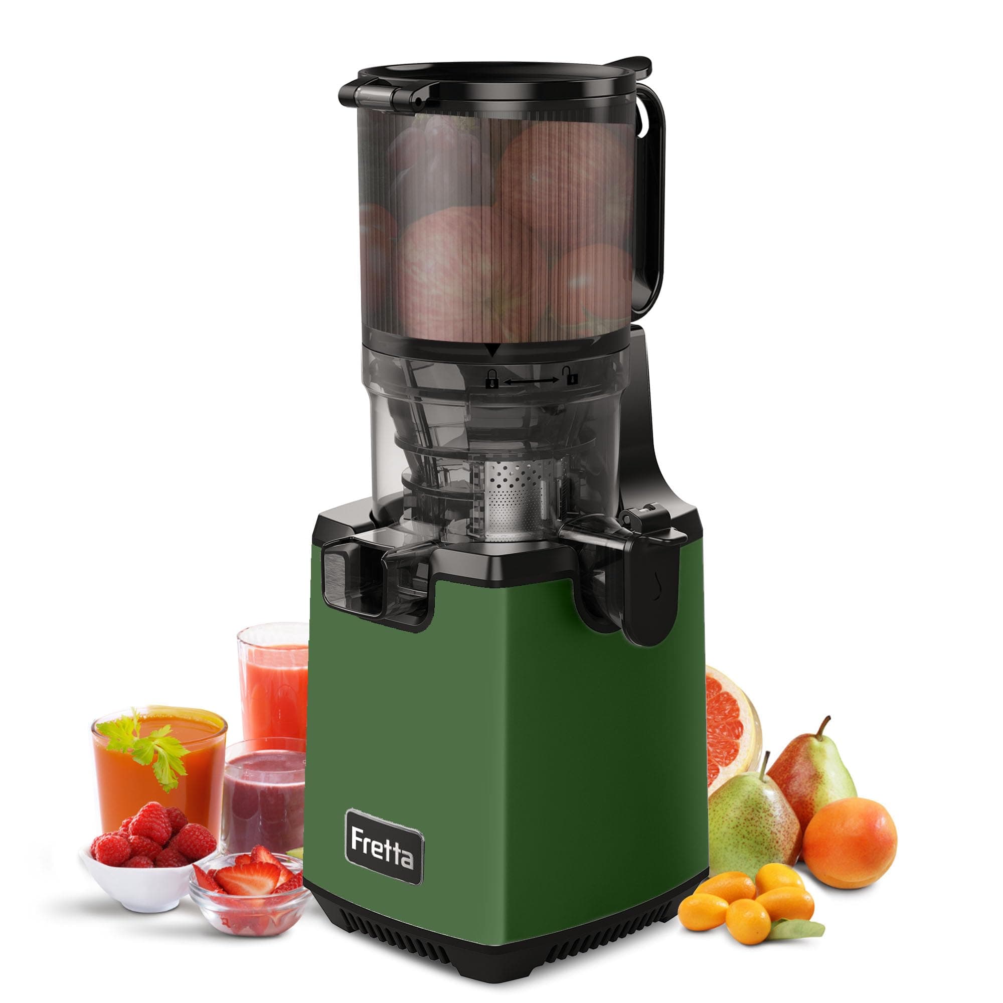 Fretta Entsafter Slow Juicer Testsieger, Entsafter Gemüse und Obst, 135MM Öffnung und 1,8L Juicer Machine Saftpresse mit Umkehrfunktion, Einfache Montage & Reinigung (Dunkelgrün) (Dunkelgrün) Angebot bei HelloDeals