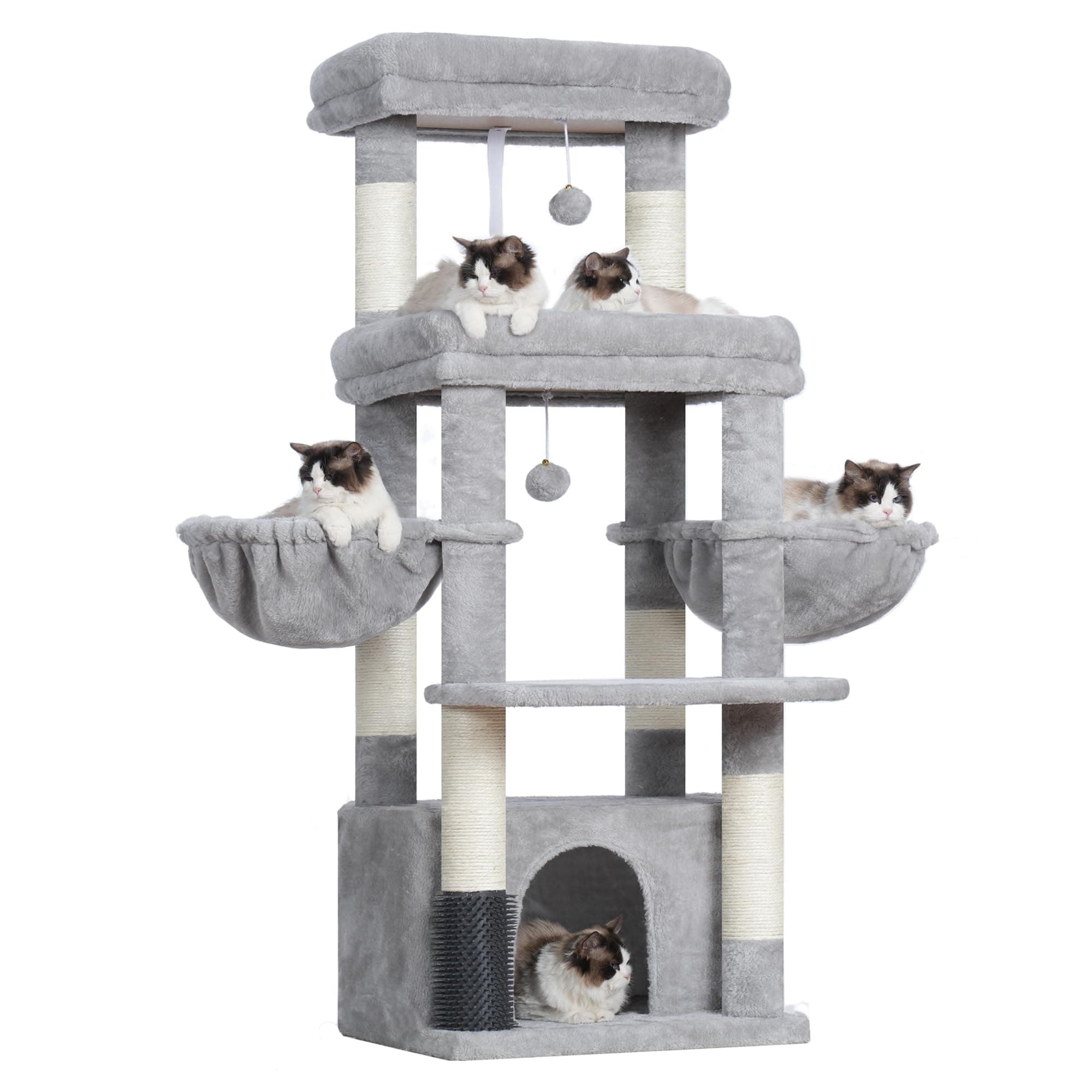 Hey-brother Kratzbaum, Katzenbaum für Großkatze und Maine-Coon-Katzen, mehrstöckiger Stabil Katzenkratzbaum Mit 2 Grosse Plattformen, 2 Katzenkorb, große Katzenhöhle, Kämmmaschine, Hellgrau EMPJ070W Angebot bei HelloDeals