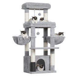 Hey-brother Kratzbaum, Katzenbaum für Großkatze und Maine-Coon-Katzen, mehrstöckiger Stabil Katzenkratzbaum Mit 2 Grosse Plattformen, 2 Katzenkorb, große Katzenhöhle, Kämmmaschine, Hellgrau EMPJ070W Angebot bei HelloDeals