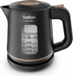 Tefal KI5338 Includeo Wasserkocher, Fassungsvermögen 1 L, Anti-Rutsch-Griff, einfach abzulesende Wasserstandsanzeige, 360°-Drehsockel, herausnehmbarer Filter, 2400 W, 23.3 x 16.6 x 20 cm Includeo 1L Schwarz Angebot bei HelloDeals