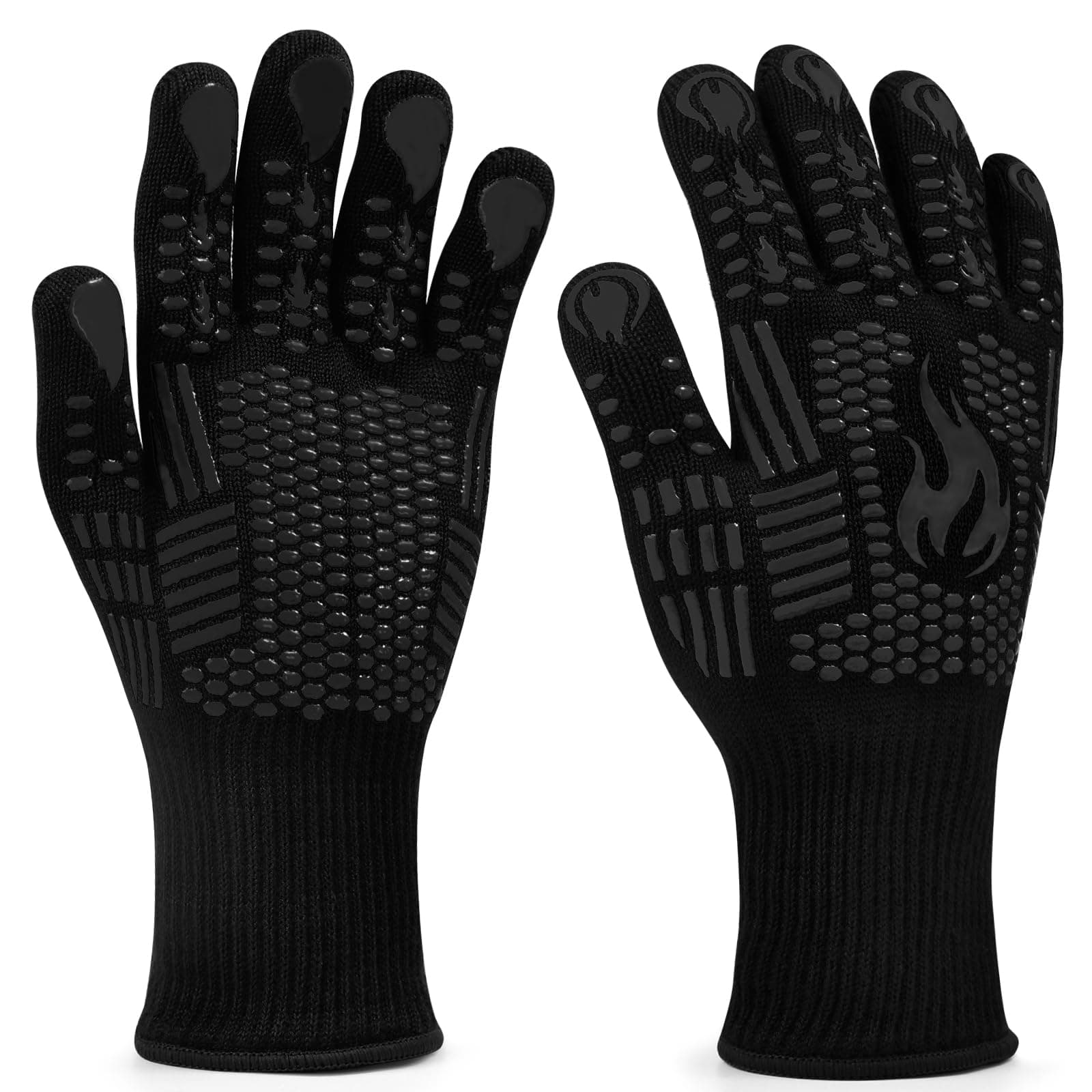 Grillhandschuhe (Hitzebeständig), Ofenhandschuhe, rutschfeste Silikon - Feuerfeste Handschuhe, BBQ Handschuhe, Küchenkochhandschuhe Black01 Kurze Ärmel Angebot bei HelloDeals