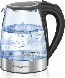 MEGAWISE 1,8-Liter-Wasserkocher, 1800 W, aus lebensmittelechtem Borosilikatglas, mit automatischer Abschaltfunktion und Trockengehschutz, kabellos, schnelles Aufkochen, BPA-frei 1.8 Liter Weiss/Opulenter Garten Angebot bei HelloDeals
