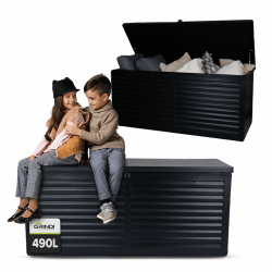 Grindi - Gartenbox 490 L - Auflagenbox wasserdicht Columba - Aufbewahrungsbox mit Deckel Garten - Kissenbox Outdoor wasserdicht - Balkonmöbel - Gartenmöbel - Garten Zubehör Schwarz 490L Angebot bei HelloDeals