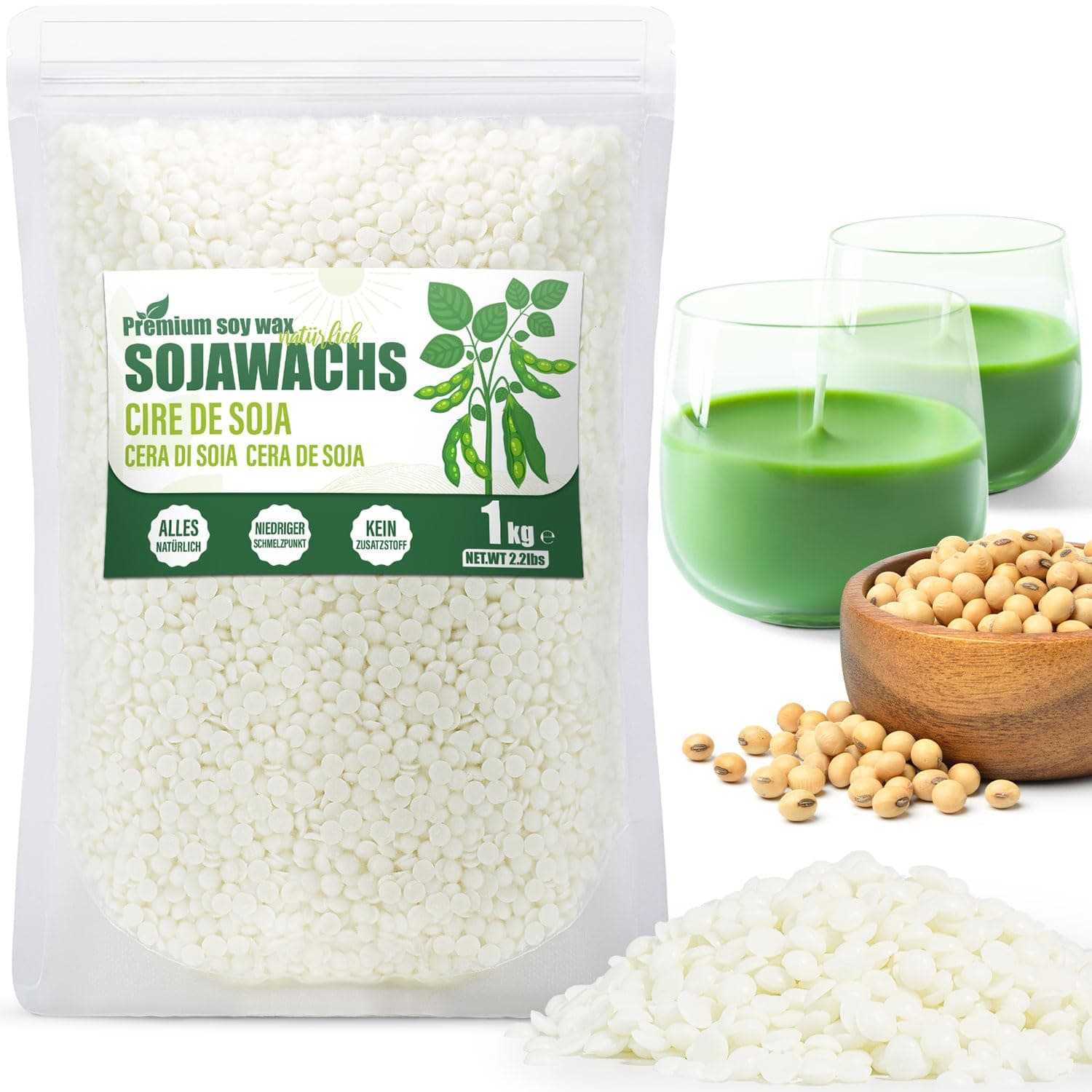 VEGISHINE Sojawachs für Kerzen, Natürliches Sojawachs für Kerzenherstellung 1kg, Kerzenwachs zum Gießen, Kerzenwachsgranulat für die Kerzenherstellung, Premium Sojawachs 1kg 2kg 5kg 10kg Angebot bei HelloDeals