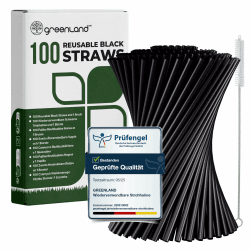 Greenland 100 Schwarze Wiederverwendbare Trinkhalme mit Bürste - Perfekt für Cocktails, Milch, Saft, Tee 100 Schwarze 21 cm x 6 mm Angebot bei HelloDeals