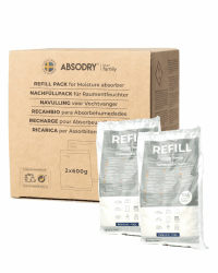AbsoDry - Luftentfeuchter Nachfüllpack 2x600g - AbsoDry kompatibel - Verhindert Geruch & bindet Feuchtigkeit - Trockenmittelbeutel mit Granulat für Raumentfeuchter - Entfeuchter Nachfüllpack Refill Angebot bei HelloDeals