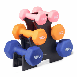 Amazon Basics Neopren Hanteln Gewichte (2er-Sets, 1kg - 5kg Hanteln) Gestell mit 3 Paaren (1.5, 3, 5kg) Angebot bei HelloDeals