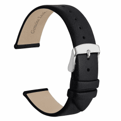 WOCCI Elegante Uhrenarmbänder, Ersatzbänder Echtem Leder, Edelstahlschnalle, 8mm 10mm 12mm 14mm 16mm 18mm 20mm 18mm Schwarz (Silberner Schnalle) Angebot bei HelloDeals