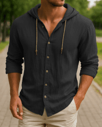 Herren-Sweatshirt, Leinen, langärmelig, lässig, Strand-Tops mit Kapuze XL Schwarz Angebot bei HelloDeals