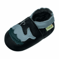 SAYOYO Weiche Leder Krabbelschuhe Baby Lauflernschuhe Jungen Rutschfeste Babyhausschuhe Mädchen Kleinkind Lederschuhe 12-18 Monate Schwarzer Wal Angebot bei HelloDeals