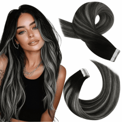 Moresoo Tape in Extensions Schwarz Ombre Silber Remy Echthaar Extensions Tape Balayage Schwarz bis Silber Unsichtbar Skin Weft Haarverlängerung Echthaar Tapes 20 Stück 50 Gramm 55 cm 3-1#1B/Silber/1B 55 cm Angebot bei HelloDeals