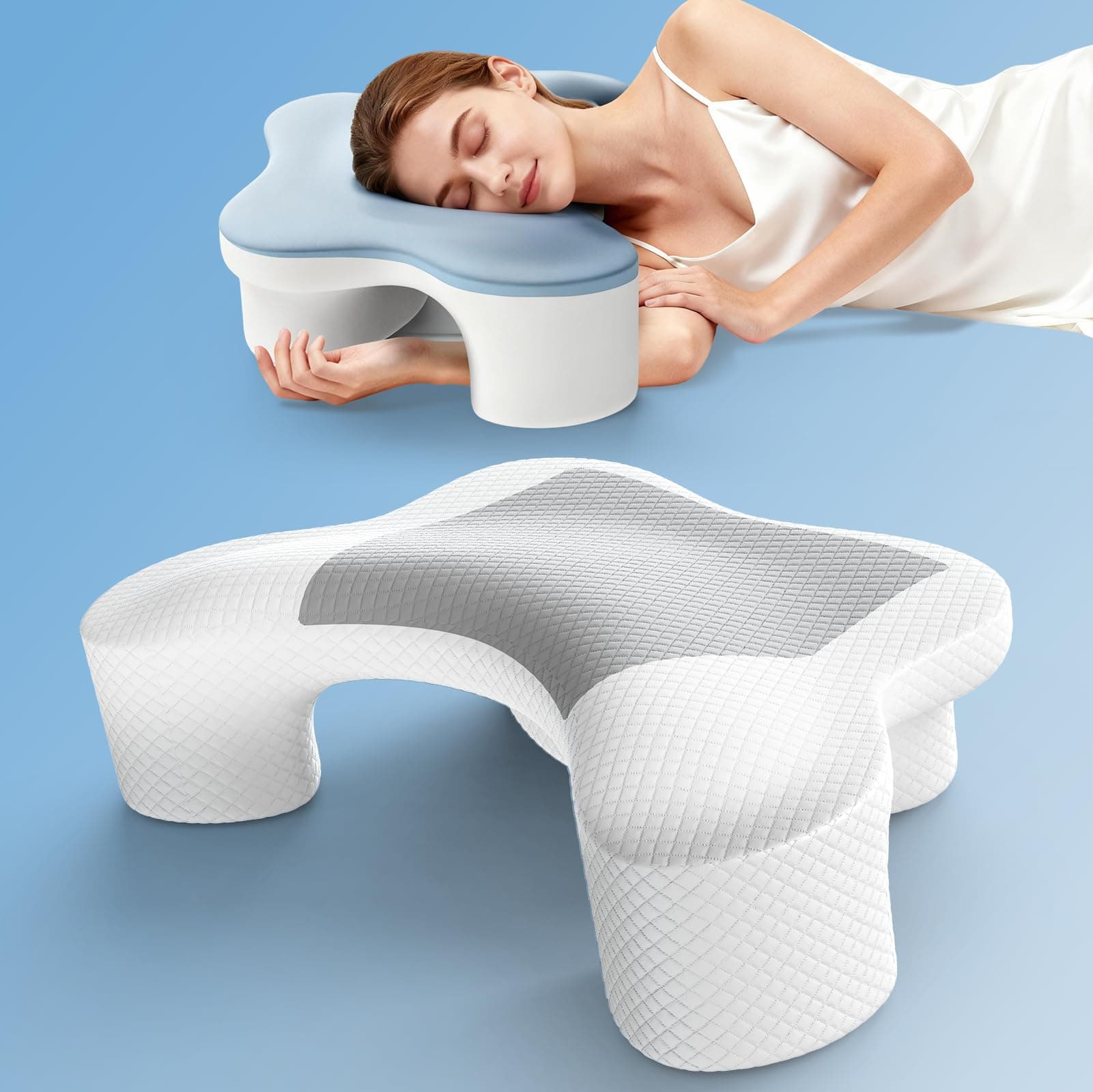 Ergonomisches Kissen mit Armloch, Nackenkissen Orthopädische für Alle Schlaftypen,Kopfkissen aus Memory Foam | Nackenstützkissen Ergonomisches Kopfkissen Seitenschläferkissen mit 2 Waschbare Bezüge Große Größe Angebot bei HelloDeals