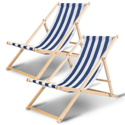 2er Set Liegestuhl klappbar Holz,Gartenliege Klappbar 120kg max,Verstellbar Liegestuhl Garten wetterfest Sonnenliege Holz Relaxliege Garten für Camping Balkon Pool,Blaue und weiße 2 Stück Blaue und Weiße Angebot bei HelloDeals