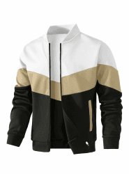 HYPESTFIT Herren leichte Jacke lässig Bomber Jacke Farbe Block Varsity Mantel F-White/Tan/Black L Angebot bei HelloDeals