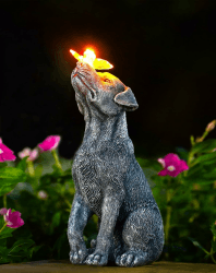 Yeomoo Hund Figuren mit Schmetterling Solar Deko für Außen: Lustige Hunde Gartendeko Hundebesitzer Geschenk für Frauen Männer Mama Geburtstagsgeschenk Wasserdicht Deko für Garten Balkon Zimmer 1.hund Figuren Grau Angebot bei HelloDeals
