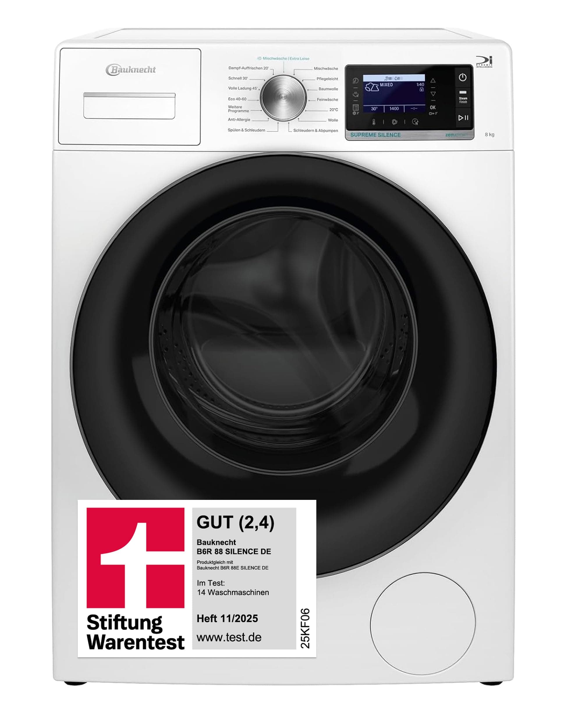 Bauknecht Waschmaschine 8kg, Stiftung Warentest GUT (2,4)*, Supreme Silence, EEK A-20%, 1400 U/min, ZEN-Motor, Besonders leise, Dampftechnologie, B6R 88 SILENCE DE, Weiß 8 kg Angebot bei HelloDeals
