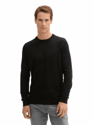 Tom Tailor Herren Basic Strickpullover mit Rundhalsausschnitt L 29999 - Black Angebot bei HelloDeals