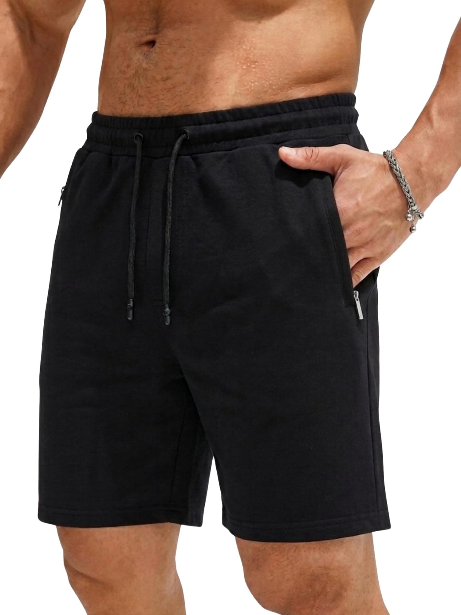 COMEOR Shorts Herren mit Reißverschluss - Baumwolle Kurze Hosen, Sporthose Kurz Männer Bermuda Jogginghose, Laufshorts Sommer Trainingshose Schwarz XL Angebot bei HelloDeals