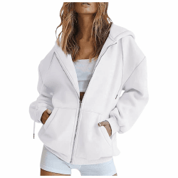 Jacke Damen Hoodie Sweatjacke Baumwoll Zipper Sweatshirtjacke Damen Pullover Oberteile Kapuzenjacke Lang Sweatshirt Kapuzenpullover Mit Kapuze Langarm Sport Style mit Reißverschluss Oversize 01 Weiß M Angebot bei HelloDeals