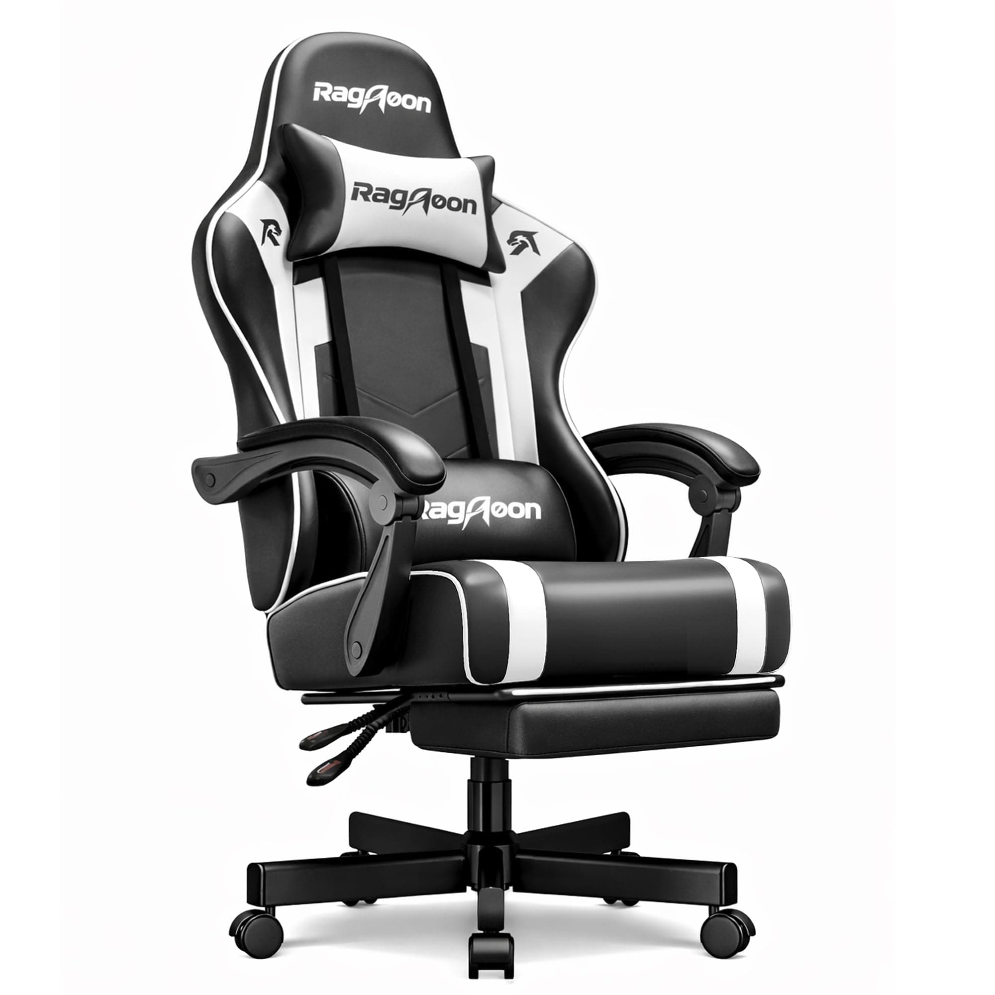 Gaming Stuhl Chair Gamer Sessel - Ergonomischer Gamer Stuhl mit Fußstütze Kopfstütze und Lordosenstütz Höhenverstellbar Gepolstert Gamingstuhl 200 Kg Schwarz Schwarz überdimensioniert Angebot bei HelloDeals