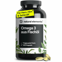 natural elements Omega 3 – 365 Kapseln – 2000mg Fischöl pro Tagesdosis – mit EPA und DHA in Triglycerid-Form – Laborgeprüft und aufwendig aufgereinigt Angebot bei HelloDeals