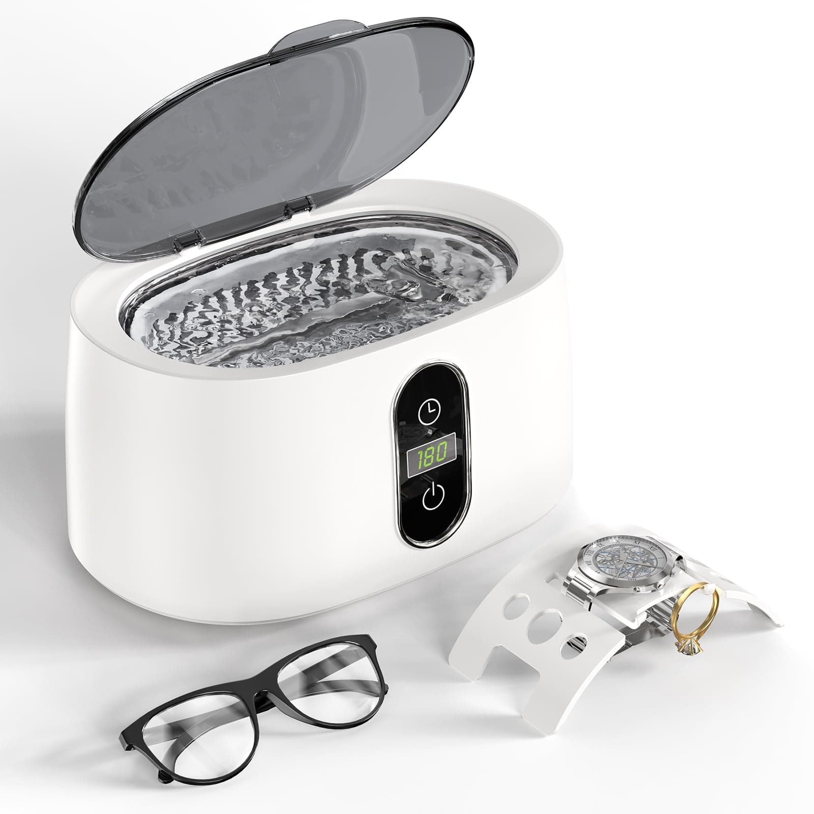 Ultraschallreinigungsgerät Ultraschallreiniger Ultraschallgerät KECOOLKE Sonic Cleaner mit digitalem Timer für Brillen, Ringe, Münzen, Fingerringe, Geld cremeweiß Angebot bei HelloDeals