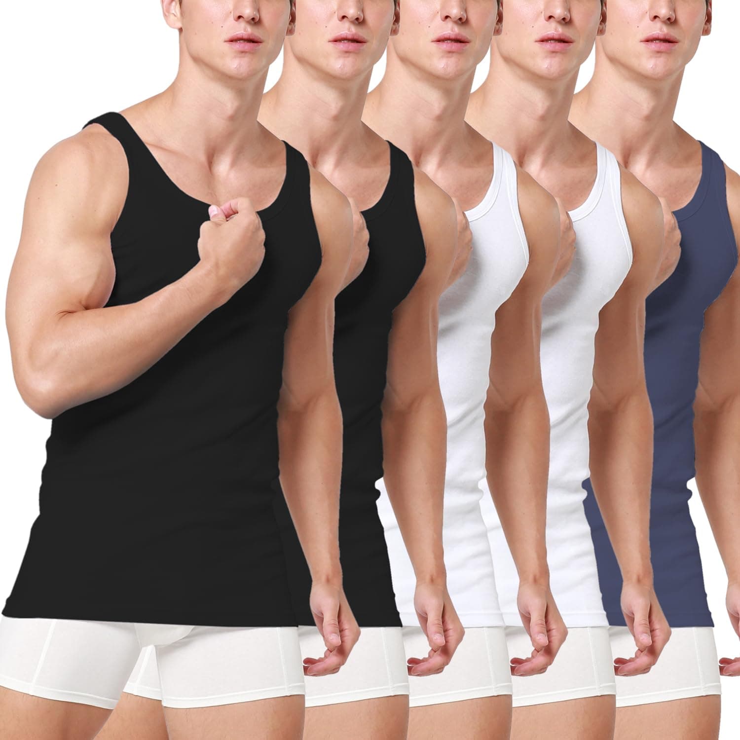 Unterhemd Herren 3/5er Pack Tank Top Baumwolle Männer Schwarz Weiss Mehrfarbig M Schwarz *2-weiß *2-marine *1 Angebot bei HelloDeals
