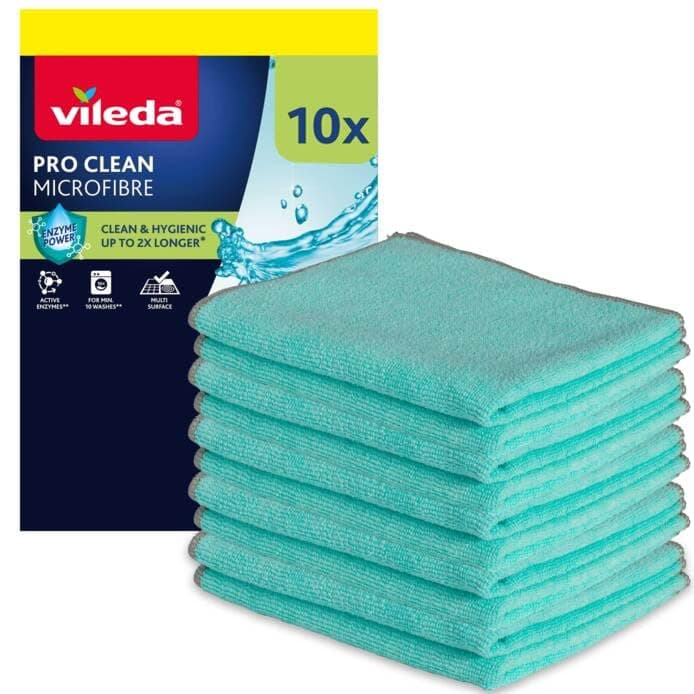 Vileda Pro Clean Mikrofasertücher mit aktiven Enzymen Großpack | Reinigungstücher mit überlegener Reinigungskraft | Maschinenwaschbar | 10er Pack Angebot bei HelloDeals