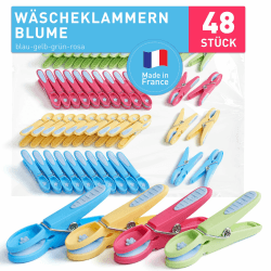 culiclean stabile Wäscheklammern ohne Abdruck – Blume Design – robuste Kluppen Softgrip UV-beständig, wetterfest – 48x Wäscheklammer – blau-gelb-grün-rosa Blau, Gelb, Grün, Rosa Angebot bei HelloDeals