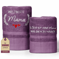 Giftota Mama Geschenk 2 teilig Handtuch Set 100% Baumwolle Bestickt Handtücher Lila, Geschenke für Mama zum Geburtstag Muttertag - Badehandtuch 50 x 100 cm + Handtuch 35 x 75 cm Angebot bei HelloDeals