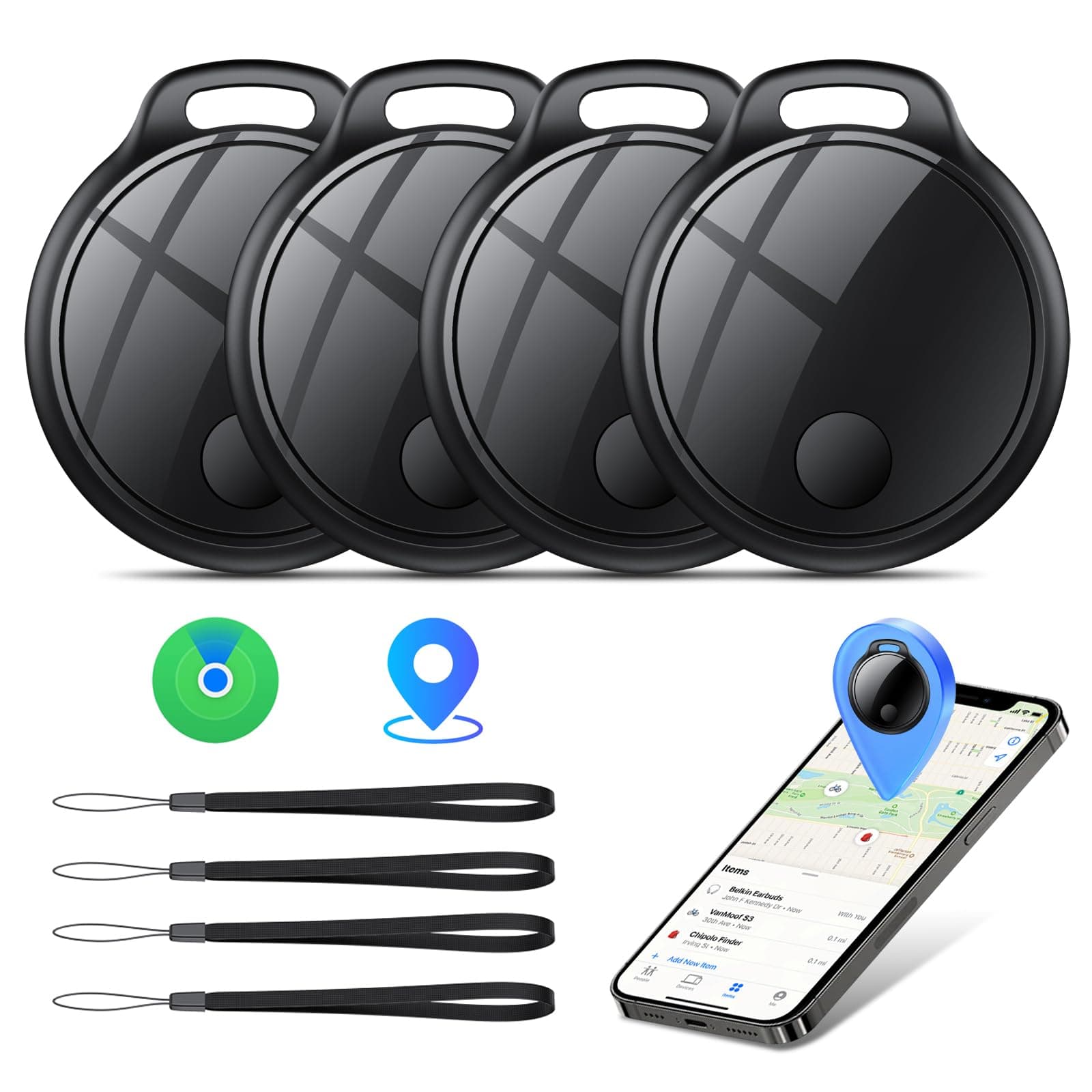 Smart Tracker Tag 4er Pack, Schlüssel Finder Kompatibel mit Apple Find My APP (nur iOS), IP68 wasserdicht, Austauschbarer Akku, Bluetooth Key Finder für Gepäck/Taschen/Koffer/Brieftasche Schwarz und schwarz und schwarz und schwarz Angebot bei HelloDeals