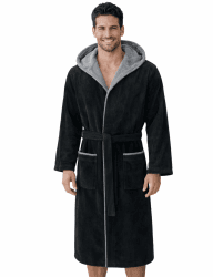 Morgenstern Bademantel Herren Kapuze 100% Baumwolle Frottee OEKO-TEX Velours Morgenmantel Lang Finn XL Schwarz Angebot bei HelloDeals