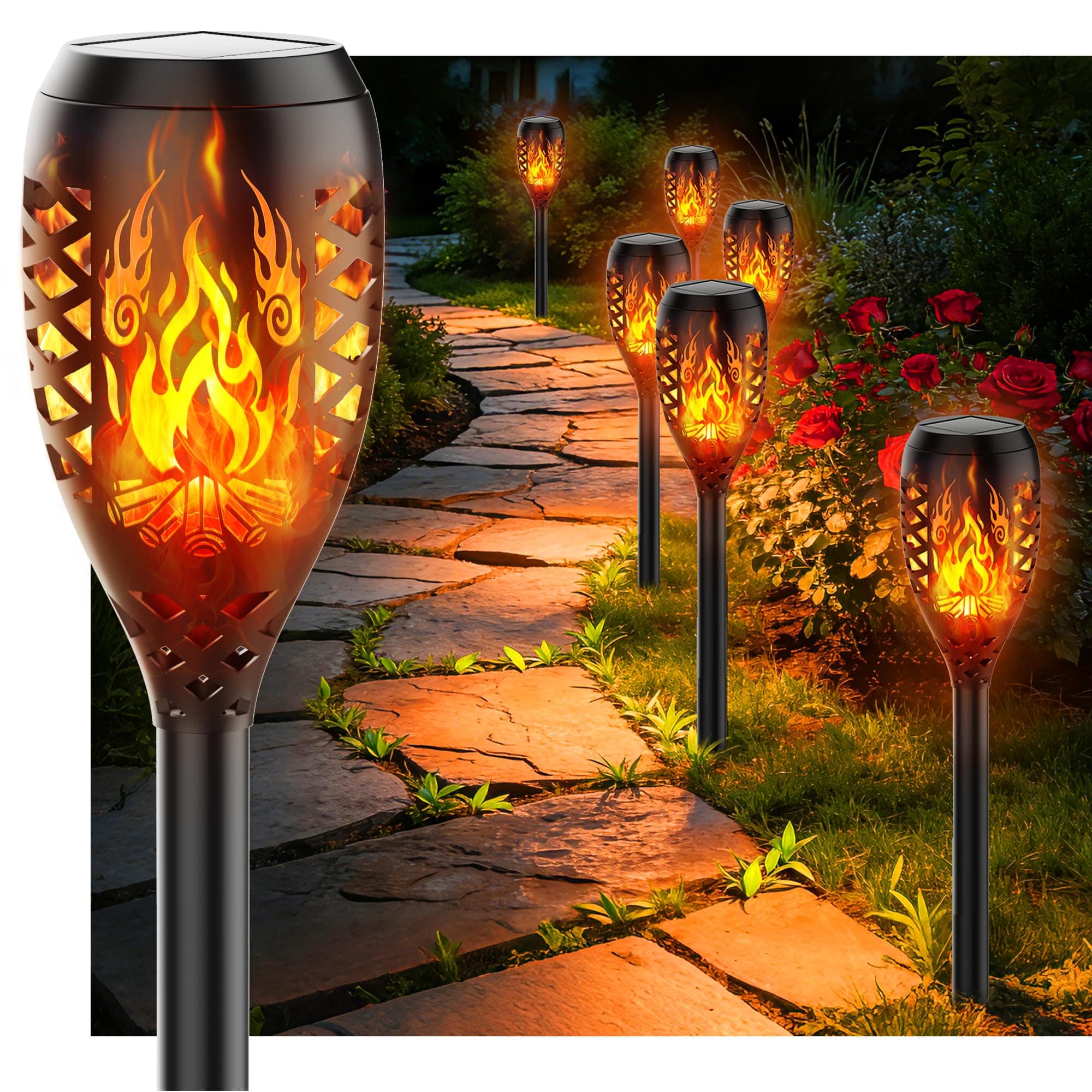 Solarleuchten für Außen Gartendeko, 6 Stück Streichholzspiel-Design Solar Fackel Gartenfackeln, IP65 Wasserdicht Solarlampe Garten Deko für Außen Weg, Hinterhöfe, Rasen Beleuchtung Angebot bei HelloDeals