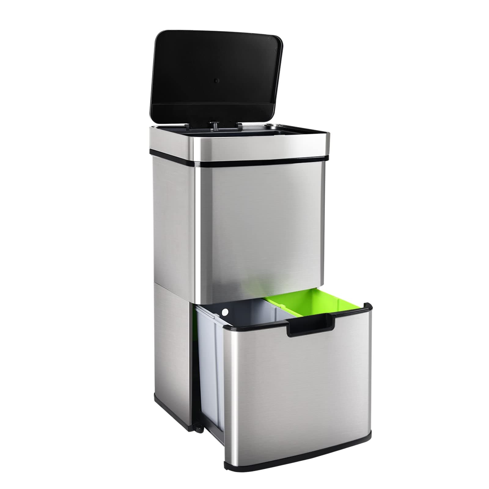 Gardtech Mülleimer Küche mit Sensor 62 Liter, Automatisch Edelstahl Abfalleimer mit 3 fächer Mülltrennsystem & Softclose Deckel, Geruchsdicht & Hygienisch, Volumen von 2 x 12.5L und 37L für Familie 62L Angebot bei HelloDeals
