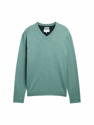 TOM TAILOR Herren 1039811 Strickpullover mit V-Ausschnitt XXL 13158 - Mineral Stone Blue Melange Angebot bei HelloDeals