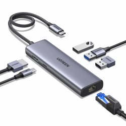 UGREEN Revodok 1061 USB C Hub Ethernet, 4K HDMI, PD100W, 3*USB A 3.0 Docking Station kompatibel mit iPhone 17/16, MacBook Pro M4, Mac mini M4, iPad, Surface, Galaxy S24, Steam Deck usw. 6-in-1 Hub 5Gbps Angebot bei HelloDeals