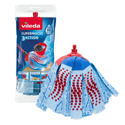 Vileda SuperMocio 3Action Ersatz-Moppkopf, Nachfüllpackung für alle Vileda SuperMocio Moppsysteme, für versiegelte Hartböden, entfernt über 99 % der Bakterien nur mit Wasser* 1 Stück (1er Pack) SuperMocio Ersatzkopf 1er Pack Angebot bei HelloDeals