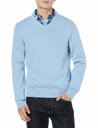 Amazon Essentials Herren V-Ausschnitt Pullover aus Baumwolle, Normale Passform XL Hellblau Heidekraut Angebot bei HelloDeals