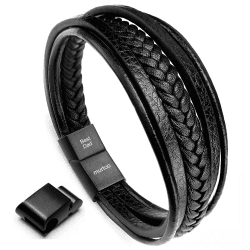 murtoo Herren Armband Edelstahl Echtleder Armband Naturstein Geflochten Mit Magnet Verschluss 22.5 cm Schwarz, Best Dad Angebot bei HelloDeals